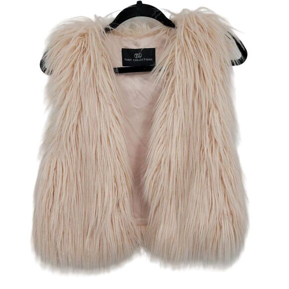 Tart Collections Shaggy Faux Fur Vest S Pastel Pink Open Vegan Barbiecore Glam H - Picture 1 of 11